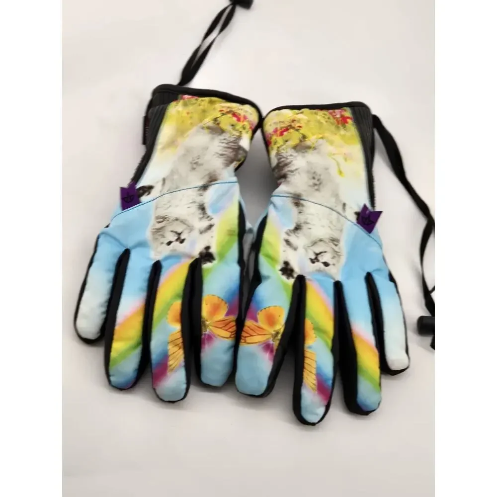 Celtek Maya Overcuff Snowboard Ski Gloves Kit N Play Rainbow Cat Kawaii Sz M